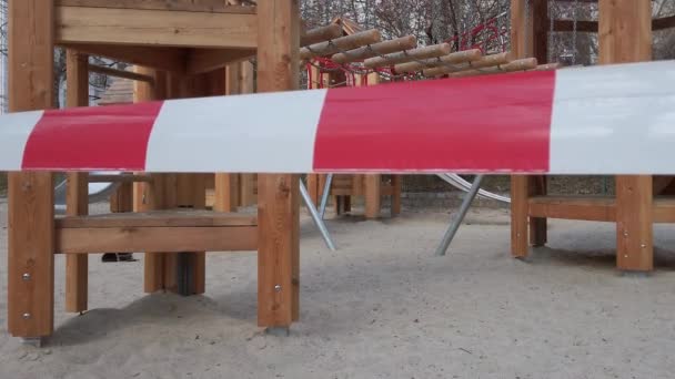 Closed Playground With Barrier Tape Due To Corona Pandemic In Berlin, Germany — Stock Video