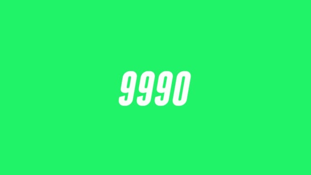 Contador Animado 9900 10000 Símbolos Salto Brancos Fundo Verde Projeto — Vídeo de Stock