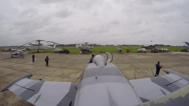 Assistant Ferme Cockpit Avion Chasse Entraînement Gris Bleu Sur Fond — Video