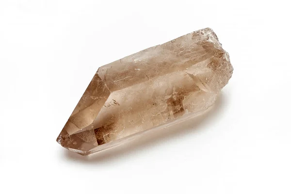 Rauchtopaz Cristal Mineral Bruto Facetado Natural Close Isolado Fundo Branco — Fotografia de Stock