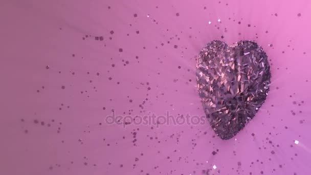 3D animáció: absztrakt végtelenített animált háttér: forgó világító lila szív alakult darabokat és a lila spinning elkóborolt darab kockára. egyszínű háttérrel. Varrat nélküli hurok.