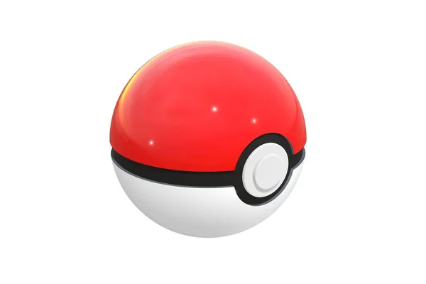 Editorial illustration: 3d render of pokeball isolated on a white background. Pokeball is an equipment to catch in Pokemon Go, the most successful augmented reality game. Red and black ball. — Stock Photo, Image