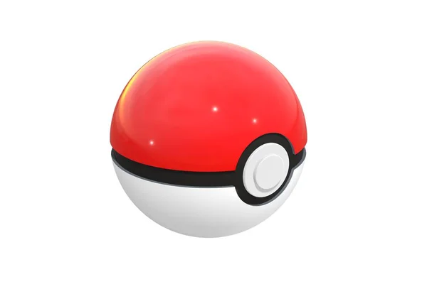 エディトリアル イラスト: pokeball 白い背景で隔離の 3 d レンダリング。Pokeball は、最も成功した拡張現実ゲーム ポケモンにキャッチする装置です。赤と黒のボール. — ストック写真