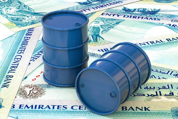 Μπλε βαρέλια πετρελαίου βρίσκονται σε είκοσι dirhams τραπεζογραμμάτιο, Ηνωμένα Αραβικά Εμιράτα. Royalty Free Φωτογραφίες Αρχείου
