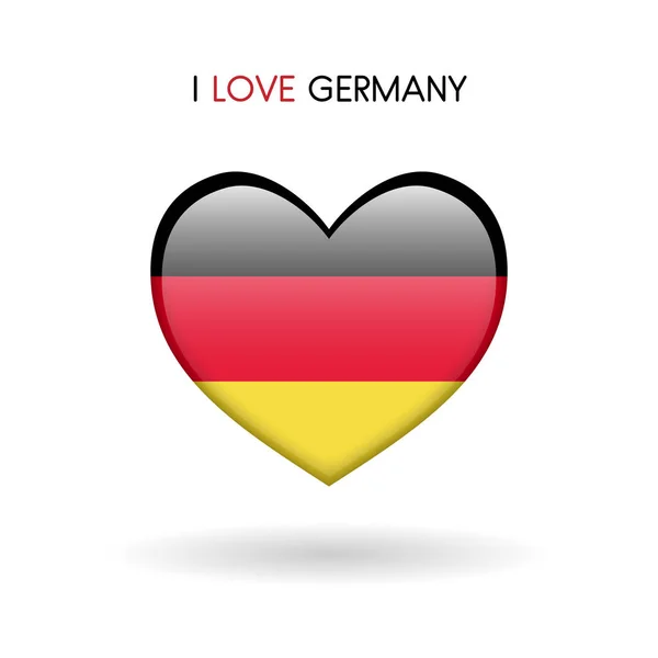 Symbol miłości, Niemcy. Flaga serca błyszczący ikona na białym tle — Wektor stockowy