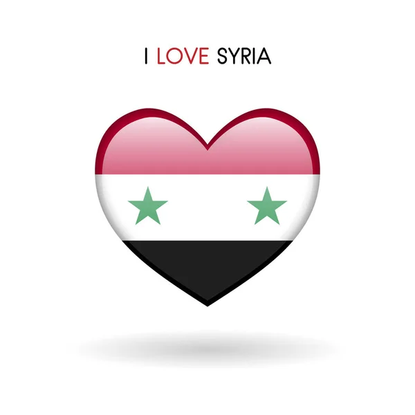 爱叙利亚的象征。白色背景上的标志心有光泽的图标 — 图库矢量图片