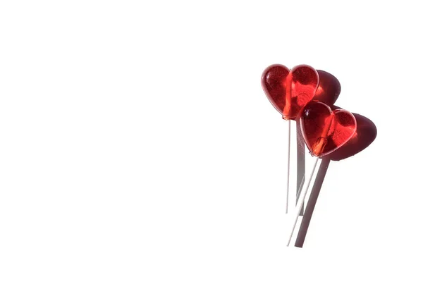 Two lollipops. Red hearts. Candy. Love concept. Valentine day — Stock Photo, Image