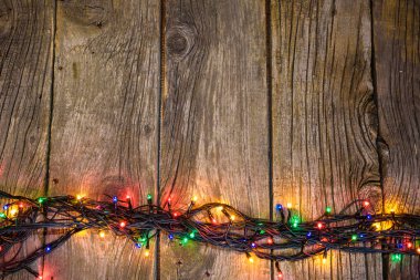 Noel rustik arka plan - vintage ahşap ışıkları ve serbest metin alanı ile dalgalı