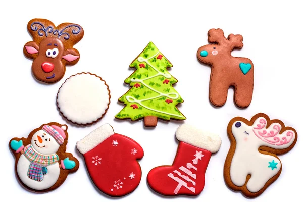 Caseiro vários biscoitos de gengibre de Natal no fundo de madeira — Fotografia de Stock