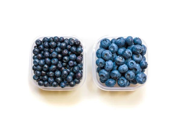 Glass bowl with blueberries on white background top view — Stock Photo, Image