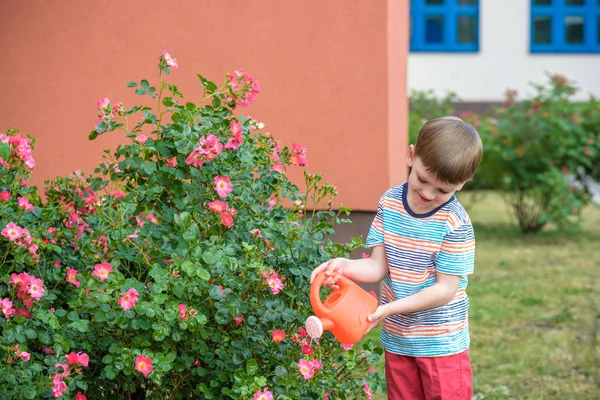 Sevimli küçük çocuk sulama tesisleri ile bahçede sulama olabilir. Çocuklar açık havada etkinliklerle.