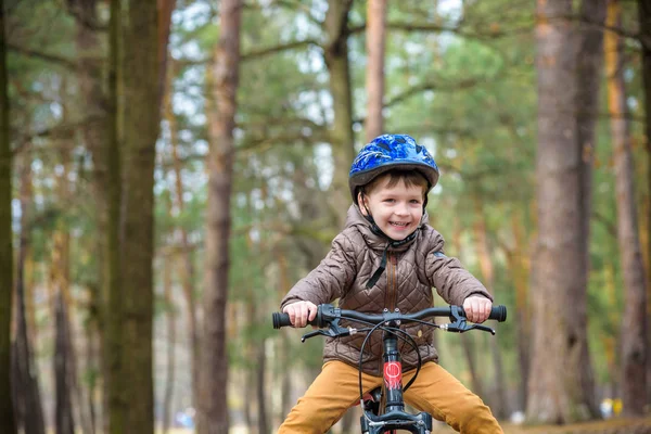 Счастливый мальчик 3 или 5 лет, развлекаясь в осеннем лесу с — стоковое фото