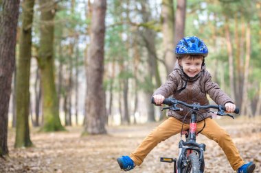 Having oyunculuk ile sonbahar ormandaki 3 veya 5 yıllık mutlu bir çocukluk oğlan bir