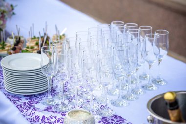 Bir parti, düğün ya da diğer Festival olay güzel Tablo ayarı çanak çömlek ve çiçeklerle. Züccaciye Mağazaları ve yiyecek ve içecek olay yemek için çatal.