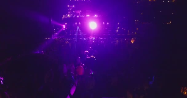 Partij op club in Goa, India. Luchtfoto. Nacht — Stockvideo