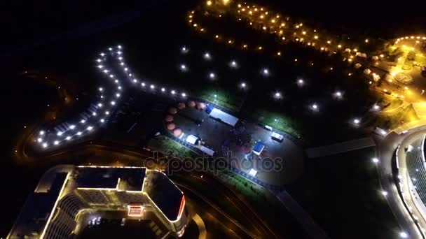 Исторический и культурный центр города Уфы ночью. Airview — стоковое видео