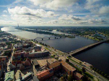 Riga, Letonya - Eylül 2016: Hava panoramik oldtown üzerinde