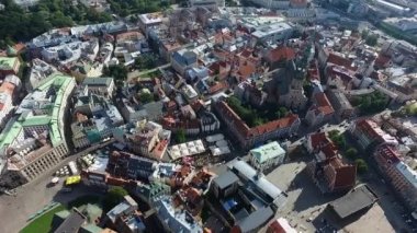Riga, Letonya - Eylül 2016: Havadan görünümü üzerinde oldtown