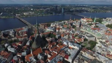 Riga, Letonya - Eylül 2016: Hava panoramik oldtown üzerinde