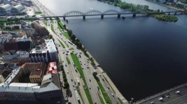 Riga, Letonya - Eylül 2016: Havadan görünümü üzerinde oldtown