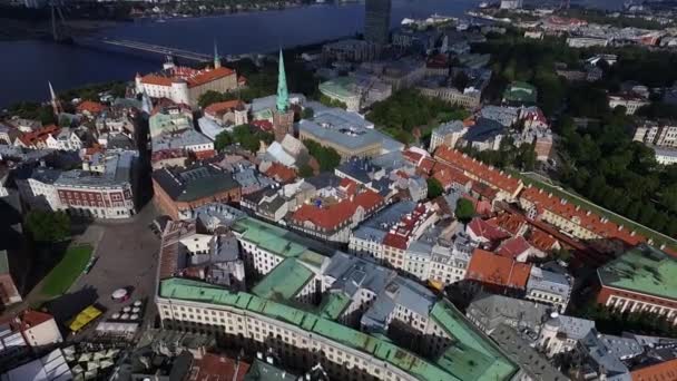 Riga, Latvia - September 2016: Aerial panoramic view over oldtown — Stock Video