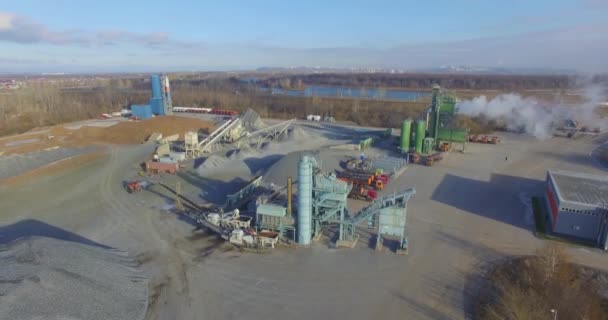 Concrete plant near a big road. Aerial. — Stock Video