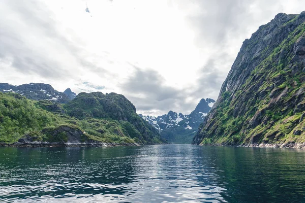 Горные пейзажи на Норвежском море во фьорде троллей — стоковое фото