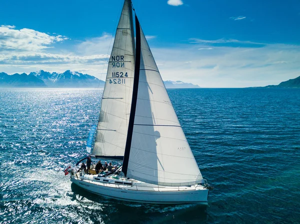 Aerial view of sailing yacht in Norway