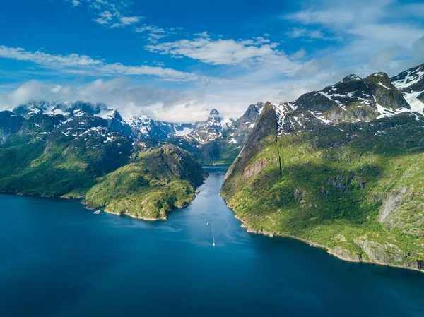 Yachting in Troll fjord. Aerial view — Stock Photo, Image