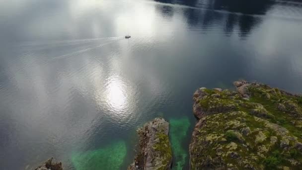 Aerial view mountain landscapes on the Norwegian Sea — Stock Video