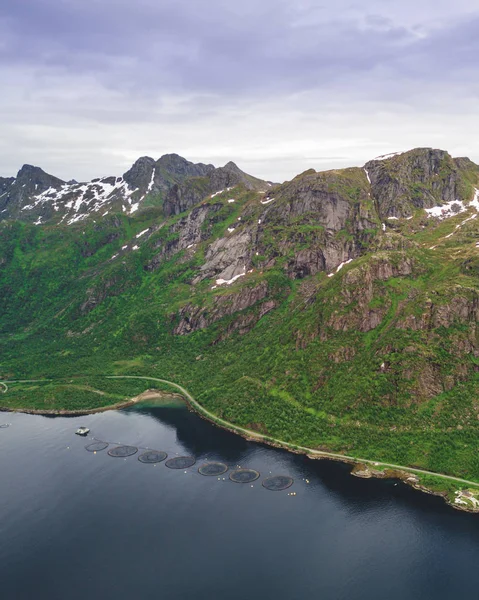 Widok z lotu ptaka górskie krajobrazy na Morze Norweskie — Zdjęcie stockowe