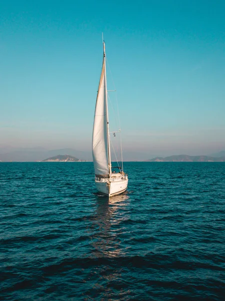 Aerial view of sailing in the open sea in Turkey