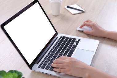 Business woman using mock up laptop, Mockup laptop screen for website design