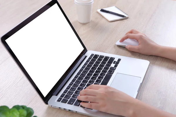 Business woman using mock up laptop, Mockup laptop screen for website design