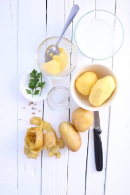Üstten Görünüm malzemeler için patates püresi
