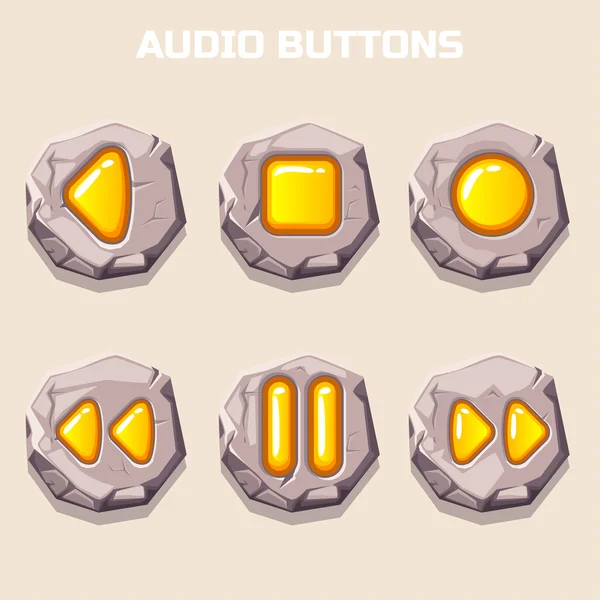 Viejos botones de audio de piedra, iconos del ordenador — Vector de stock