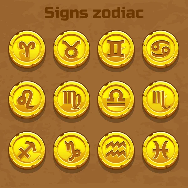 Znaki zodiaku na stare złote monety — Wektor stockowy