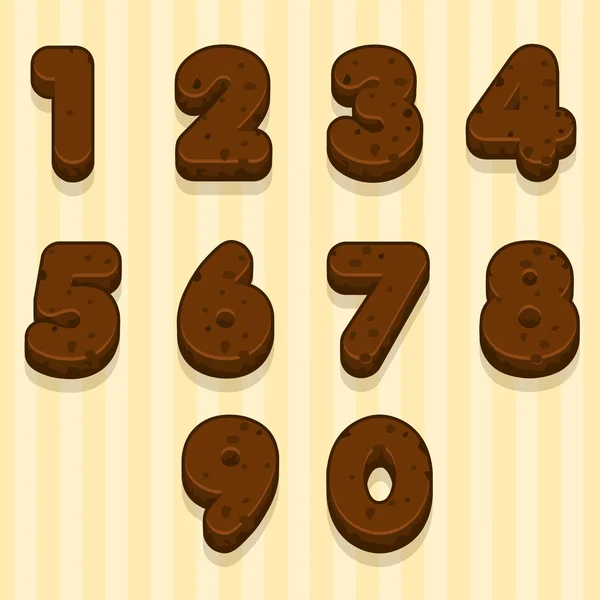 Cartoon choklad cookie teckensnitt, biskvit siffror, vektor mat — Stock vektor