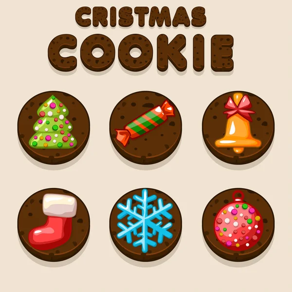 Набор мультфильмов Рождественское шоколадное печенье, пищевые иконки — стоковый вектор