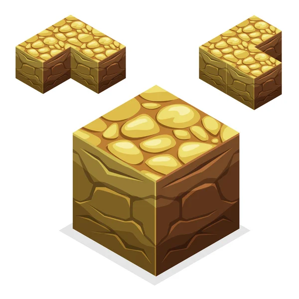 Bloc de jeu Isometric Cubes, nature terre et pierre sans fin — Image vectorielle