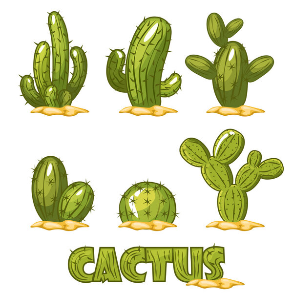 Conjunto de cactus mexicanos, divertido de cactus del desierto mexicano cómico — Vector de stock