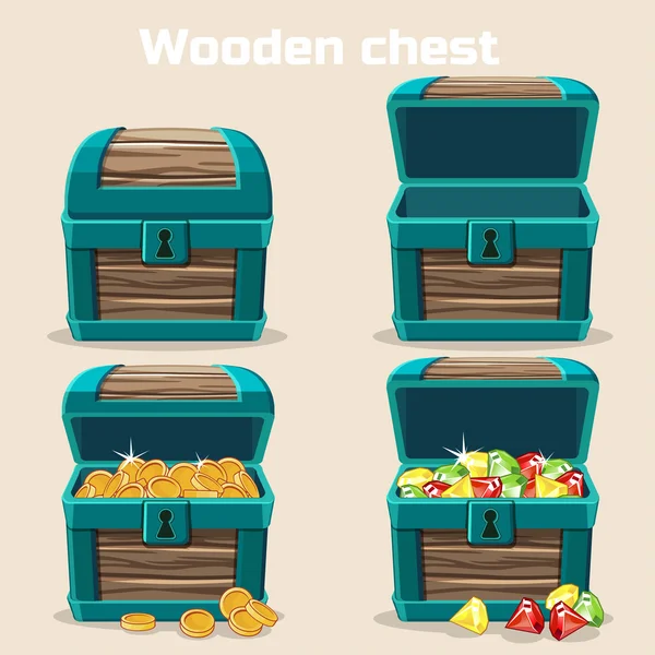 Opened and closed chest with coins, diamonds — ストックベクタ