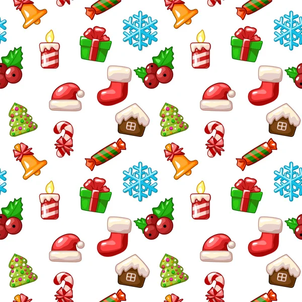 Neşeli Noel seamless modeli, beyaz arka plan üzerinde set simgeleri