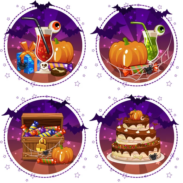 Set icons, cocktails and pumpkin for Halloween, candy box, gift — Stockový vektor