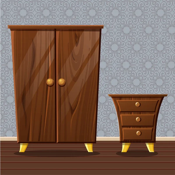 Cartoon funny closed wardrobe and bedside table — Stock Illustration Cartoon funny closed wardrobe and bedside table Royalty Free Stock Vectors