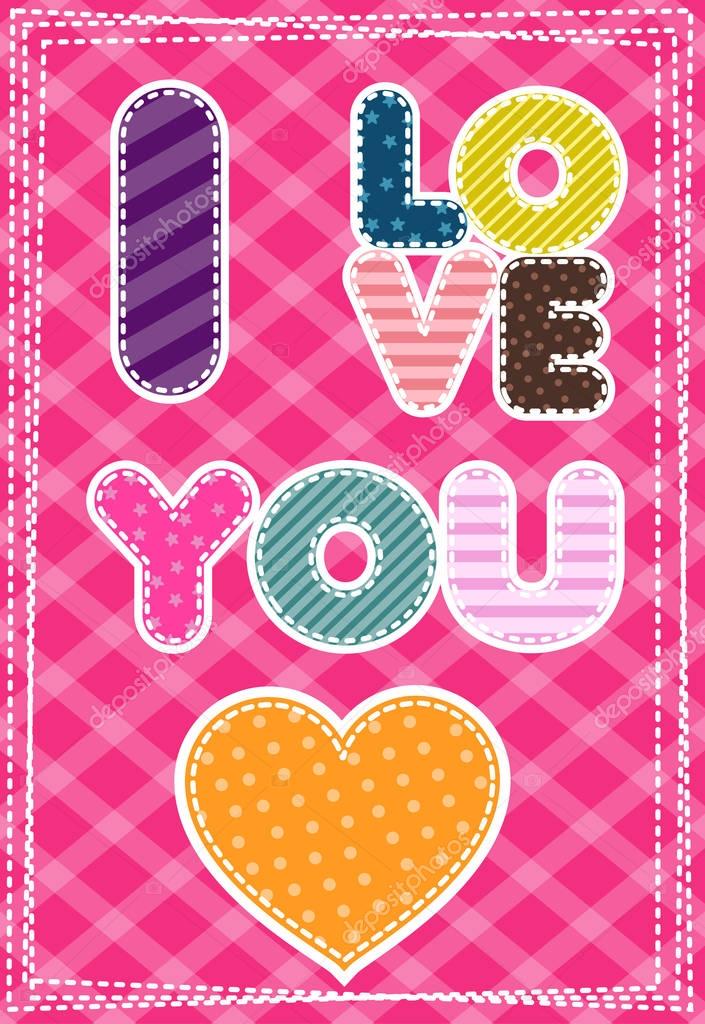 Collection cute illustration greeting card with heart and inscription I Love you , vector template for Happy Valentine S Day