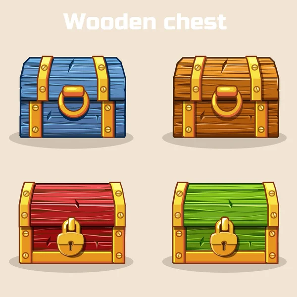 Closed colored wooden treasure chest — Stock Vector