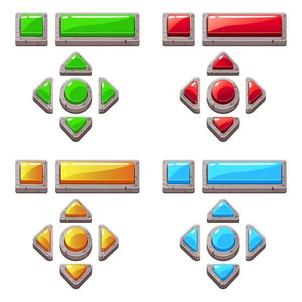Botones de piedra de colores para el juego o el diseño web — Vector de stock