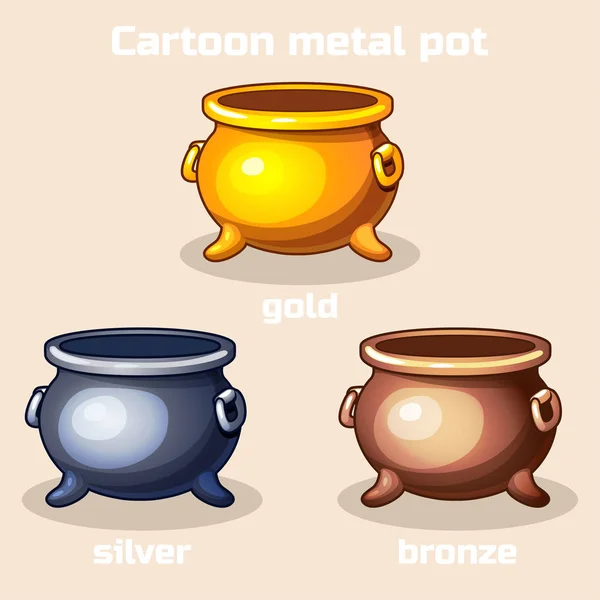 Cartoon different metal pot — Stock Vector