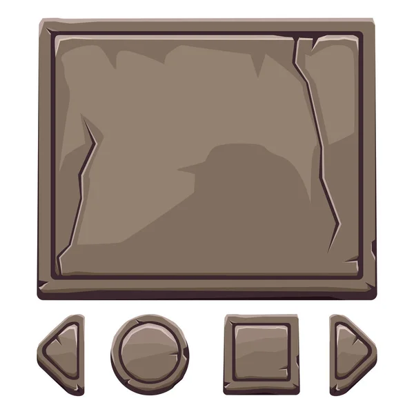 Dibujos animados activos de piedra marrón y botones para el juego Ui — Vector de stock